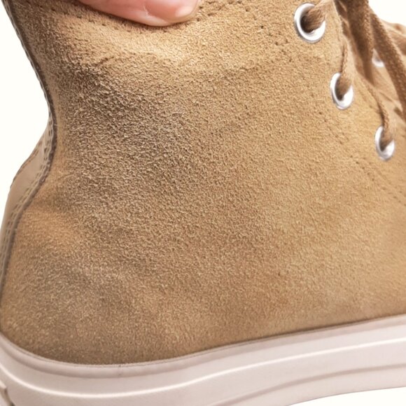 Converse Beige Tan Suede Platform High Top Shoes SZ 10 - Picture 13 of 13